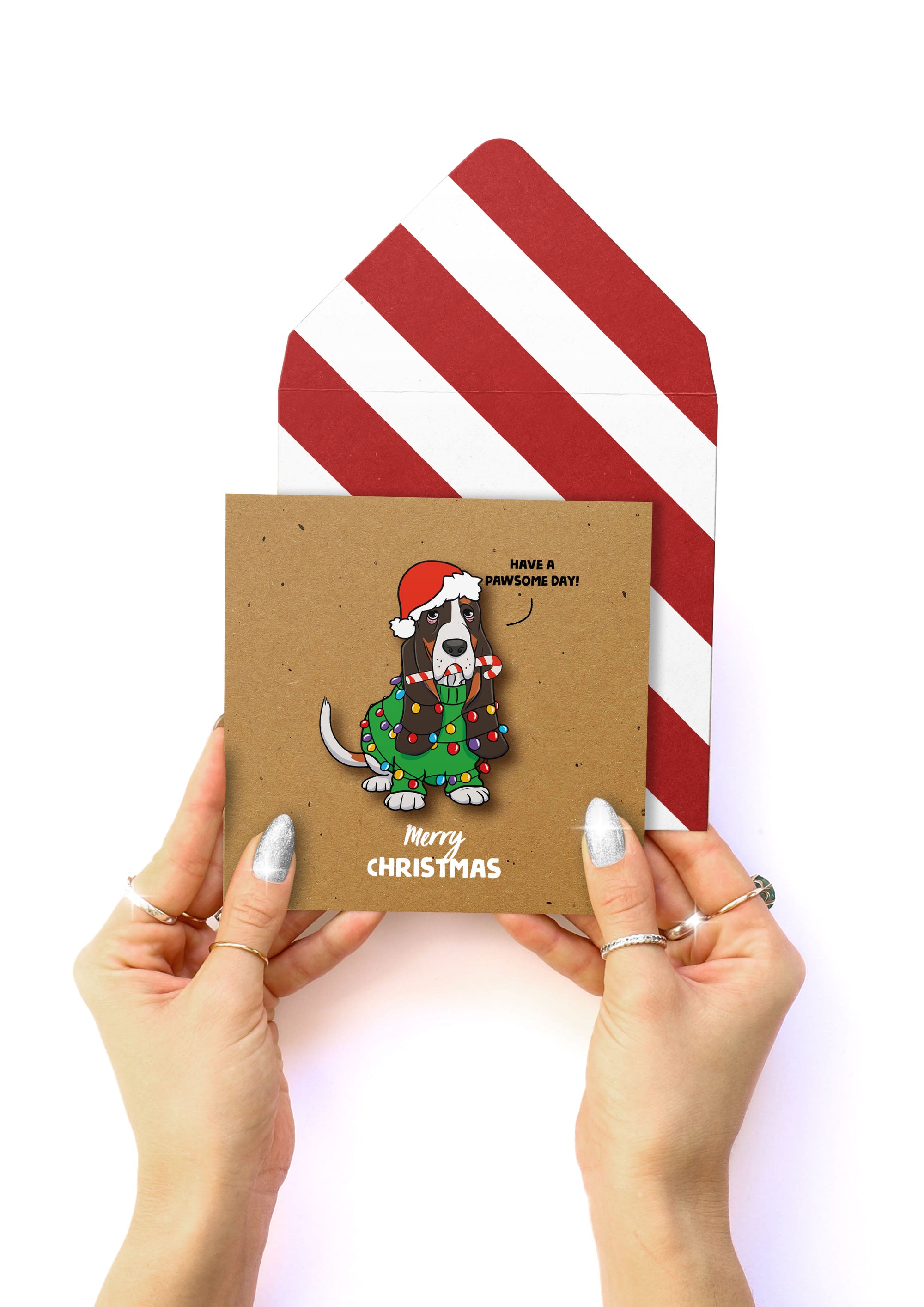 Pawsome Christmas Basset Handmade Greeting Card