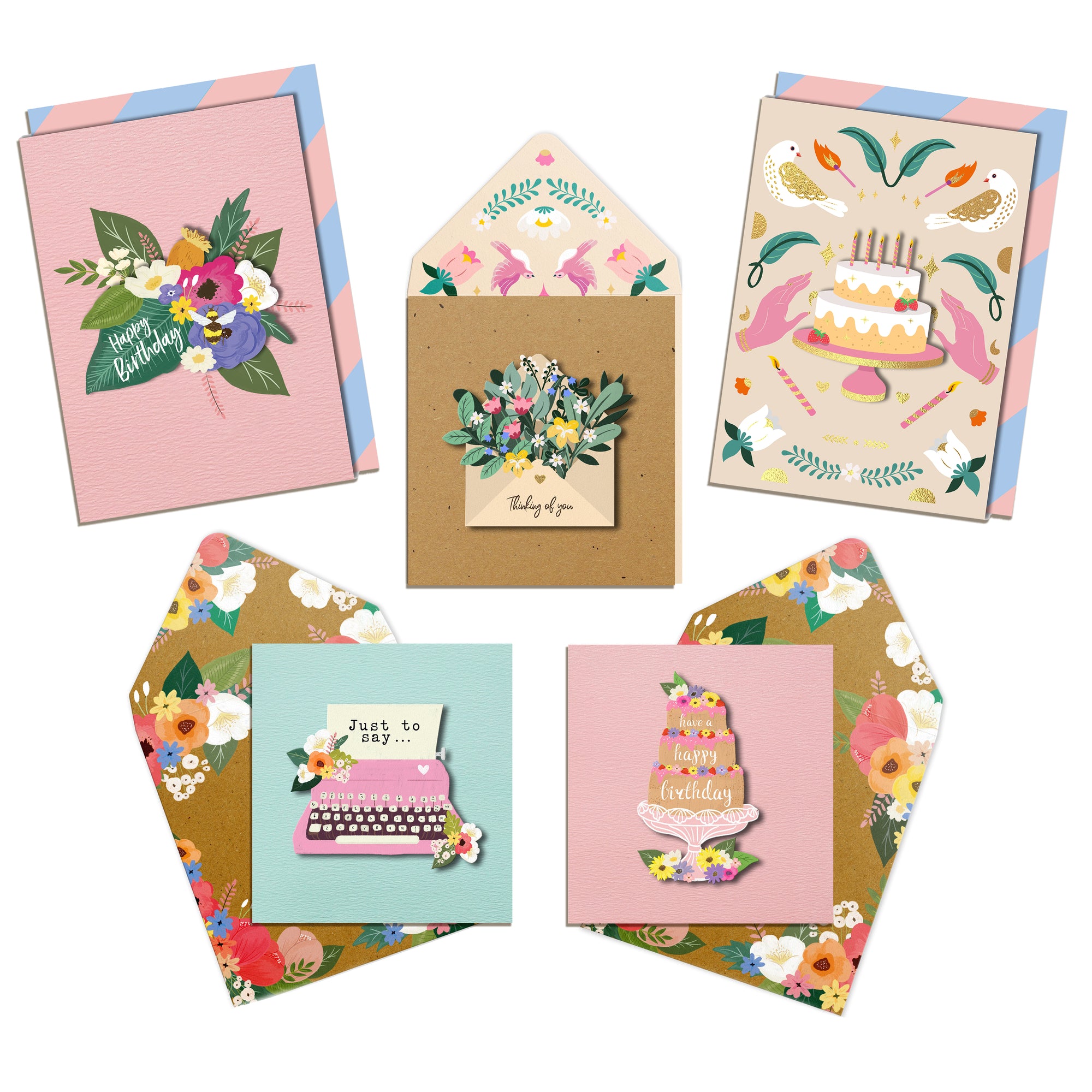 Love & Wishes - Bundle of 5 Handmade Greeting Cards