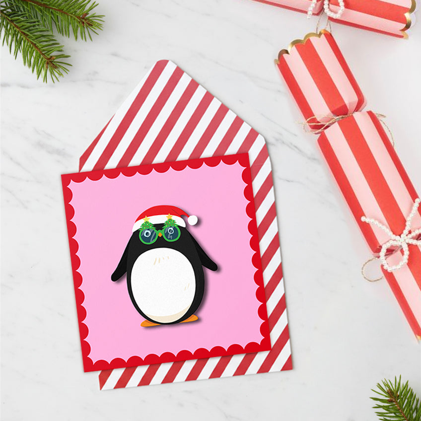 Santa Penguin Handmade Greeting Card