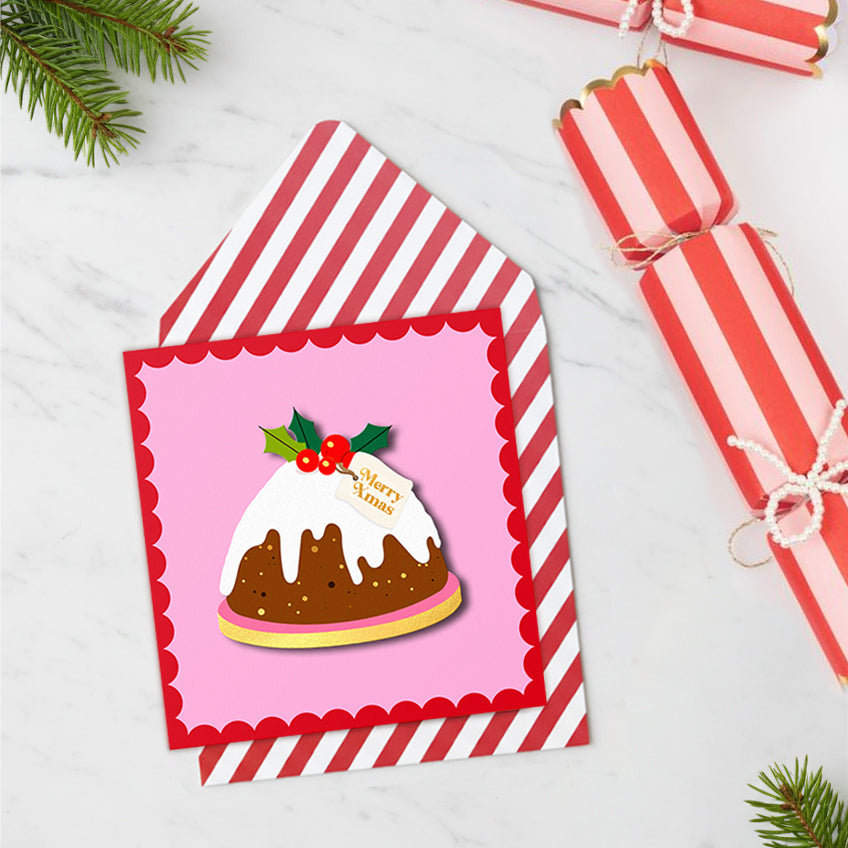 Christmas Pudding Handmade Greeting Card