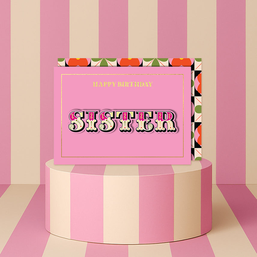 Happy Birthday Sister Retro Greeting Card