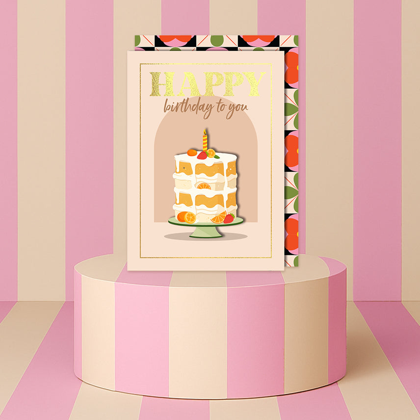 Happy Birthday Orange Cake Greeting Card