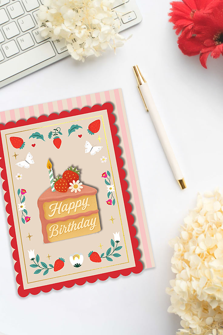 Handmade Slice Of Cake Foiled Birthday Card