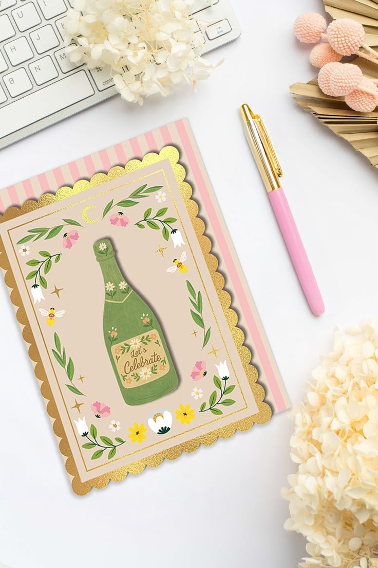 Handmade Prosecco Foiled Birthday Card