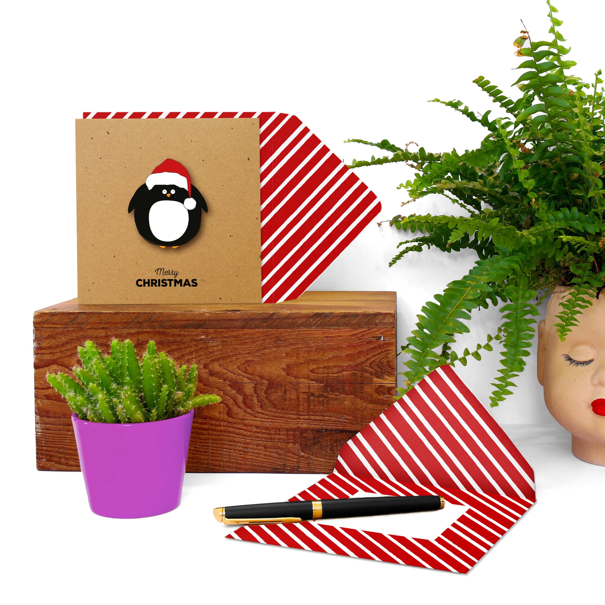 Merry Christmas Penguin, Handmade Greeting Card