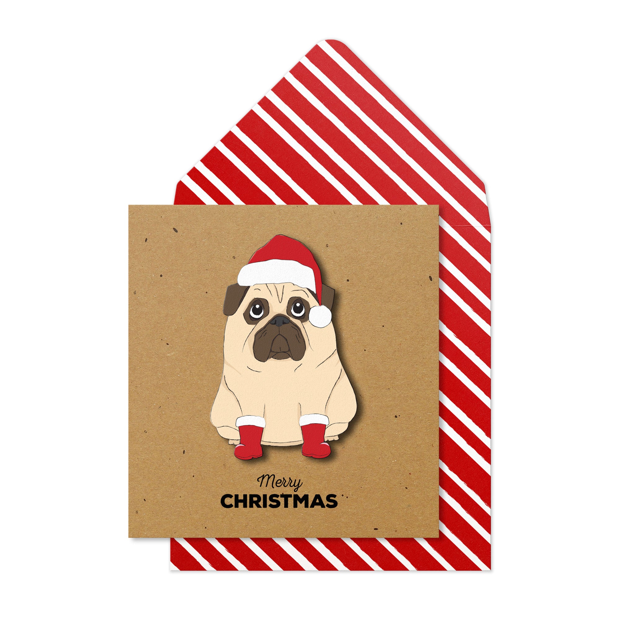 Santa Pug, Handmade Greeting Card