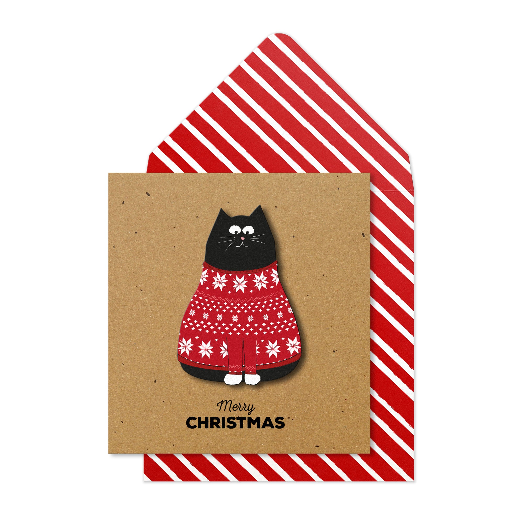 Merry Christmas Cat in Christmas Jumper, Handmade Greeting Card