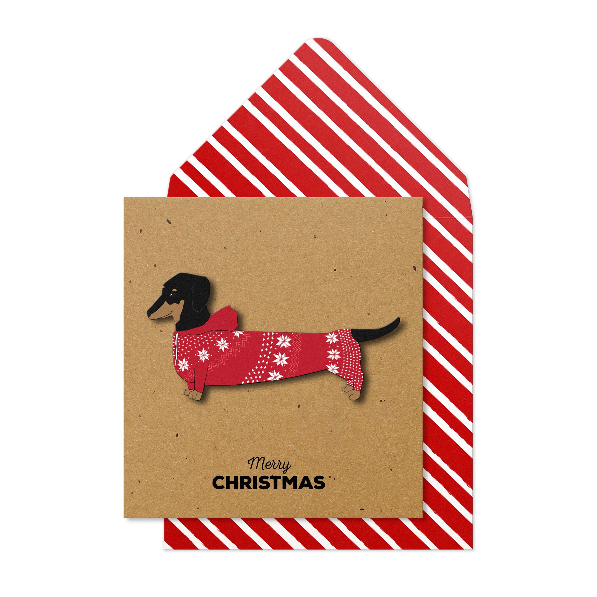 Merry Christmas Onesie Dachshund, Handmade Greeting Card