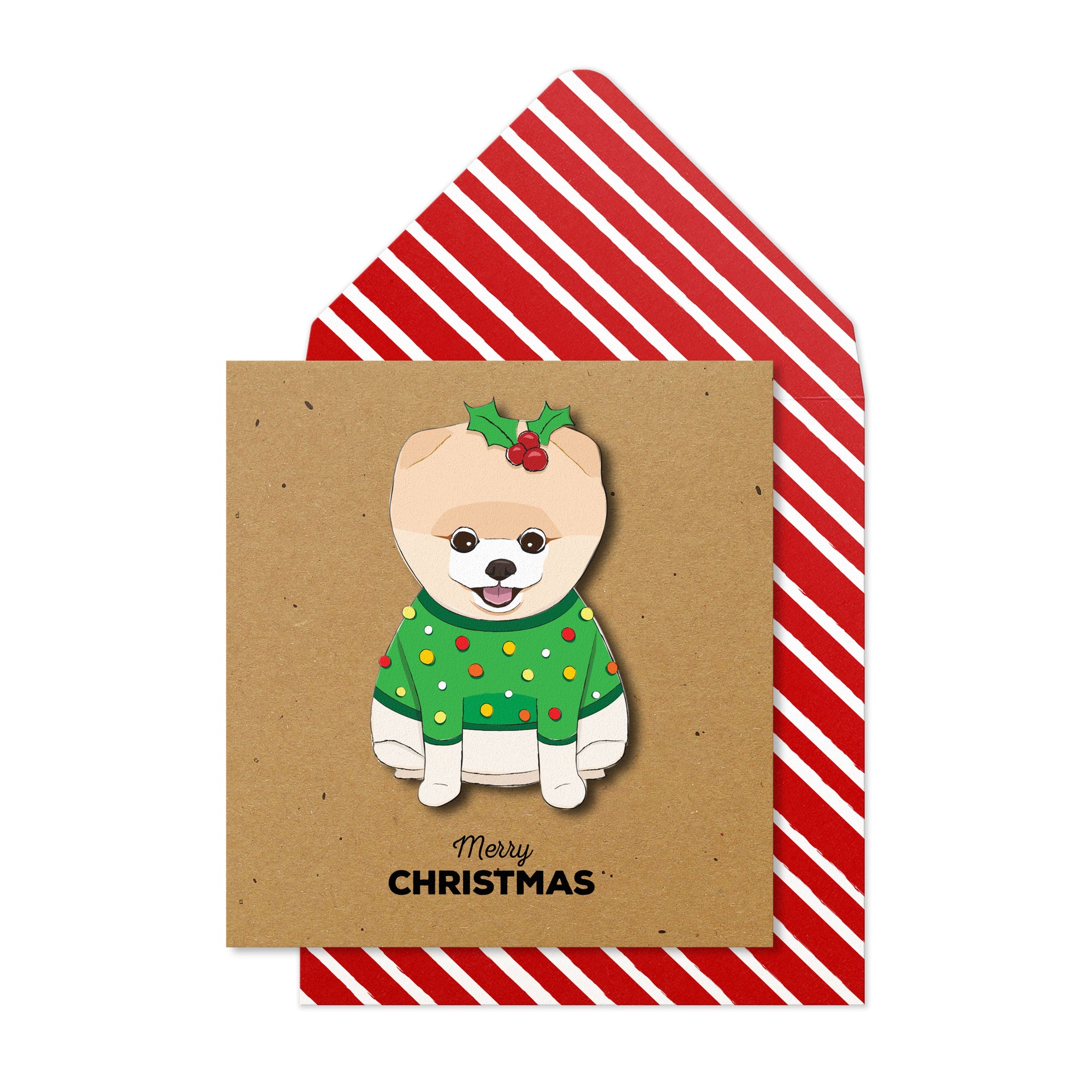 Christmas Pomeranian Handmade Greeting Card