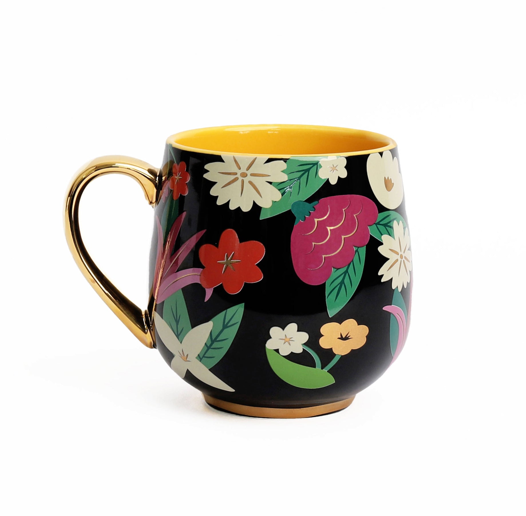 Floral Print Gold-Handled Mug
