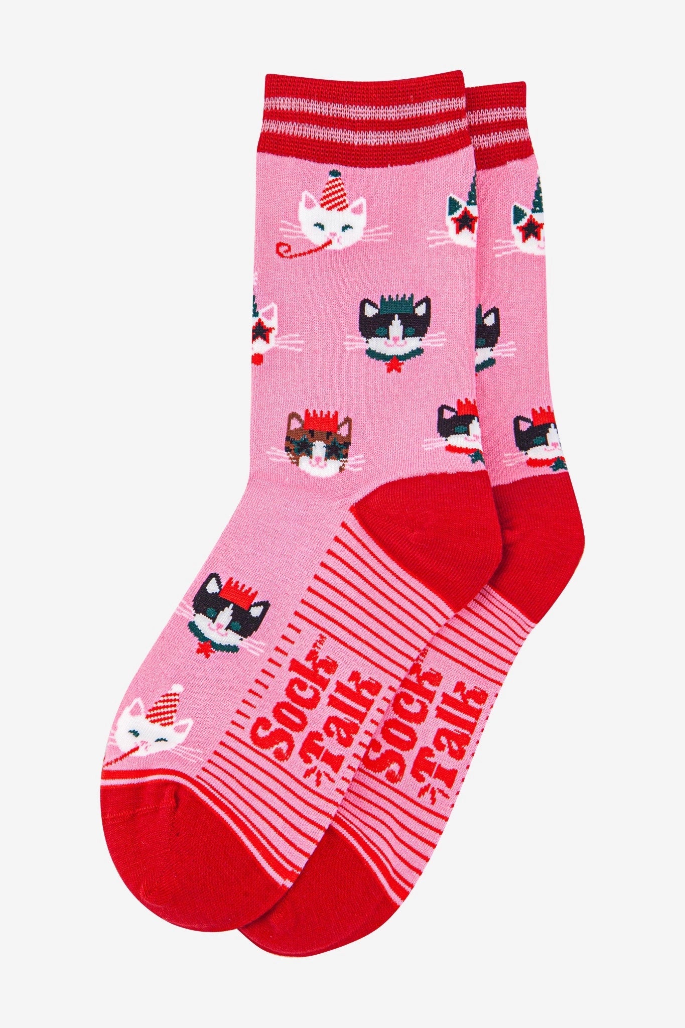 Women's Bamboo Socks - Hot Pink & Red, Party Cats