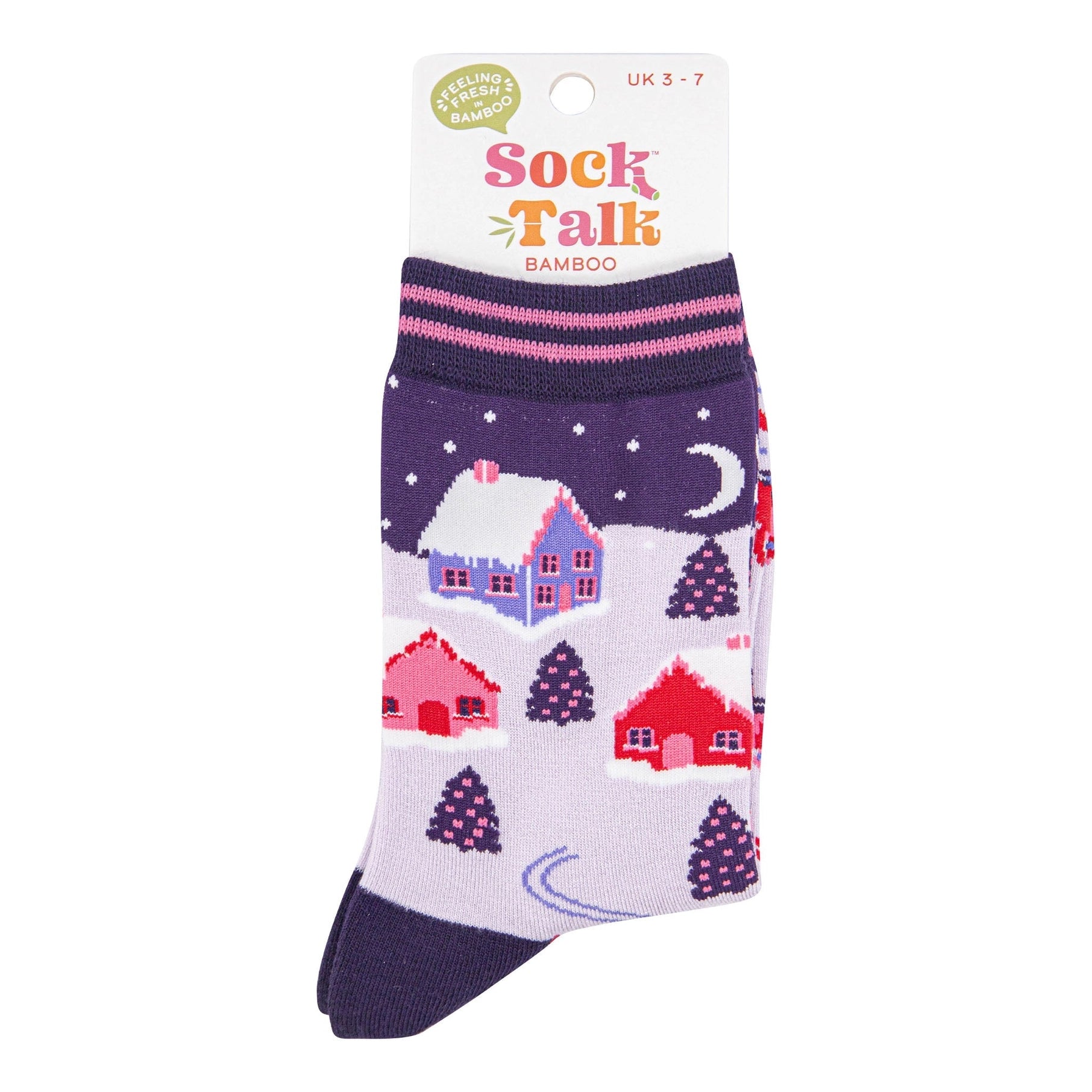 Women's Bamboo Socks - Navy Blue, Winter Village