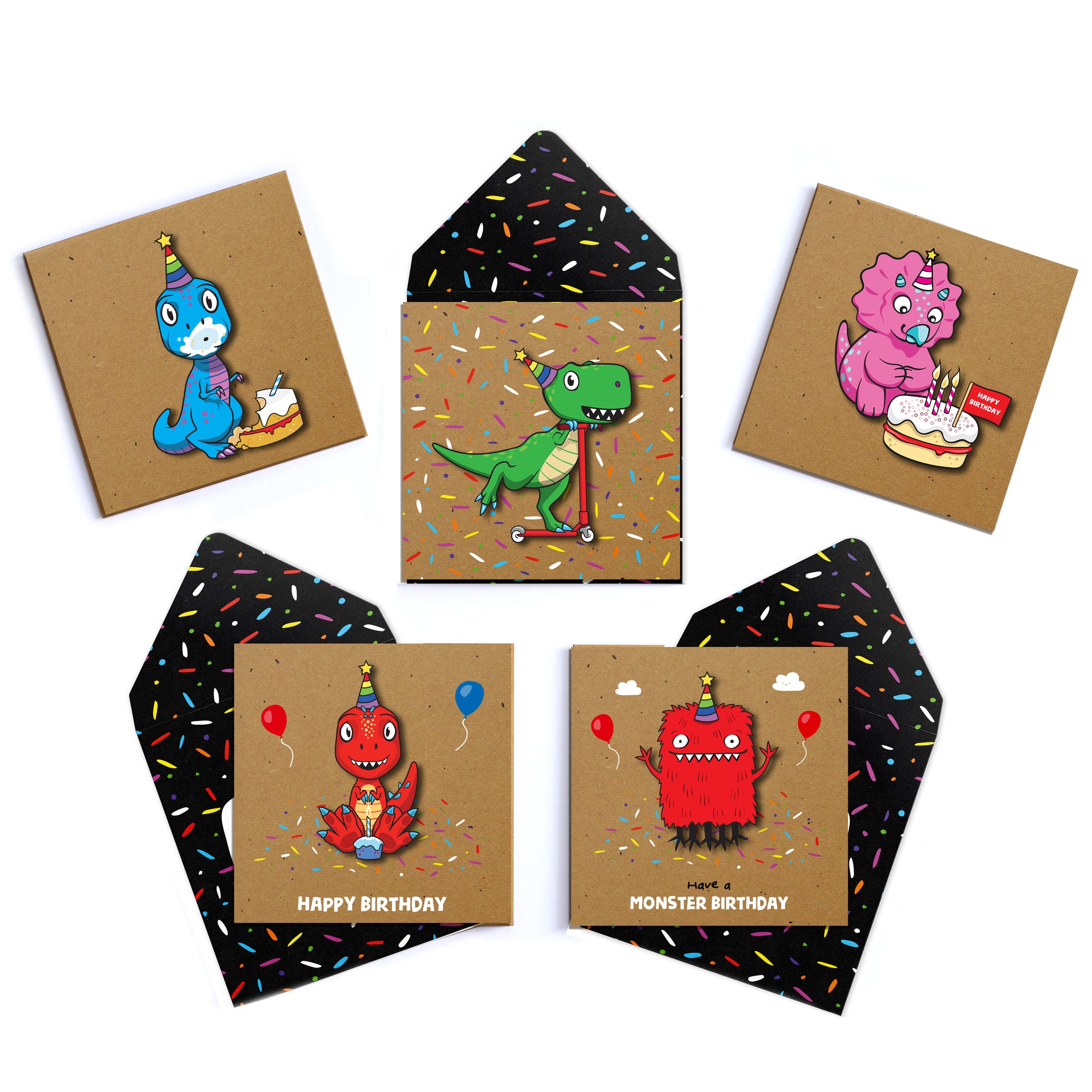 Multipack of 5 Monster Birthday Cards