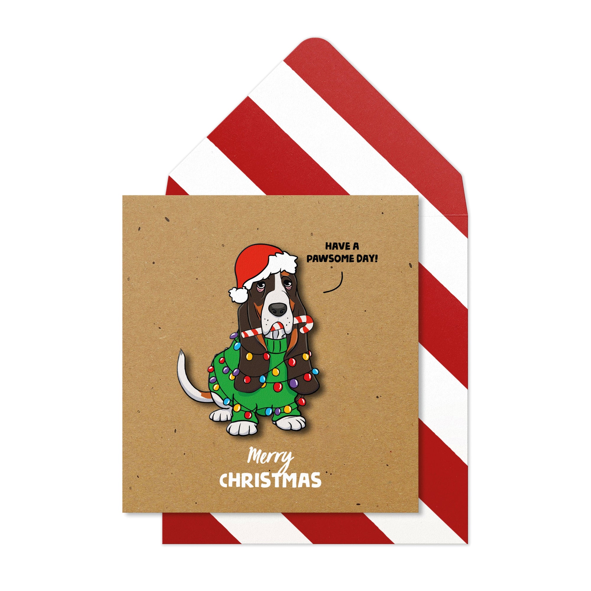 Pawsome Christmas Basset Handmade Greeting Card