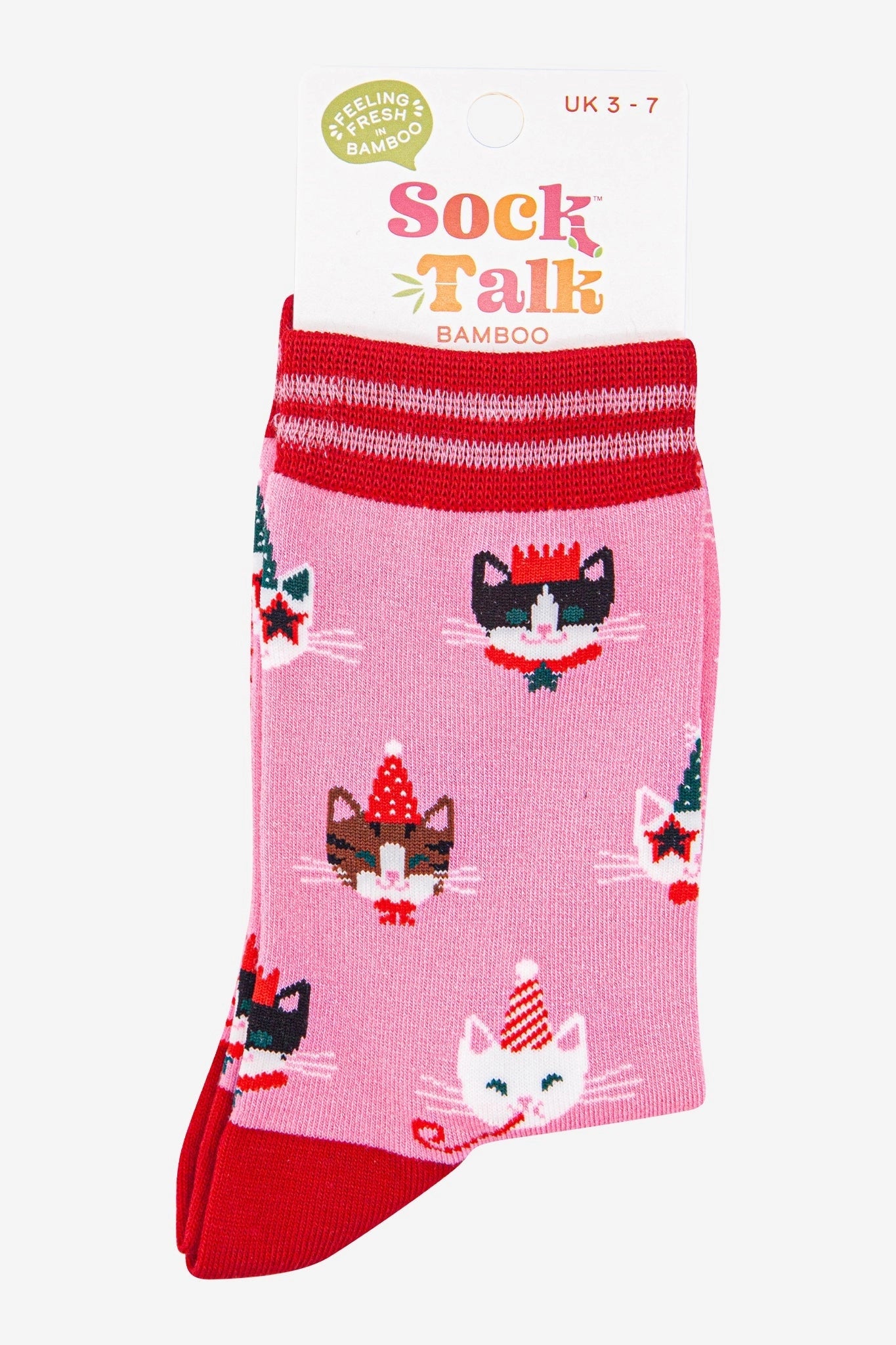 Women's Bamboo Socks - Hot Pink & Red, Party Cats