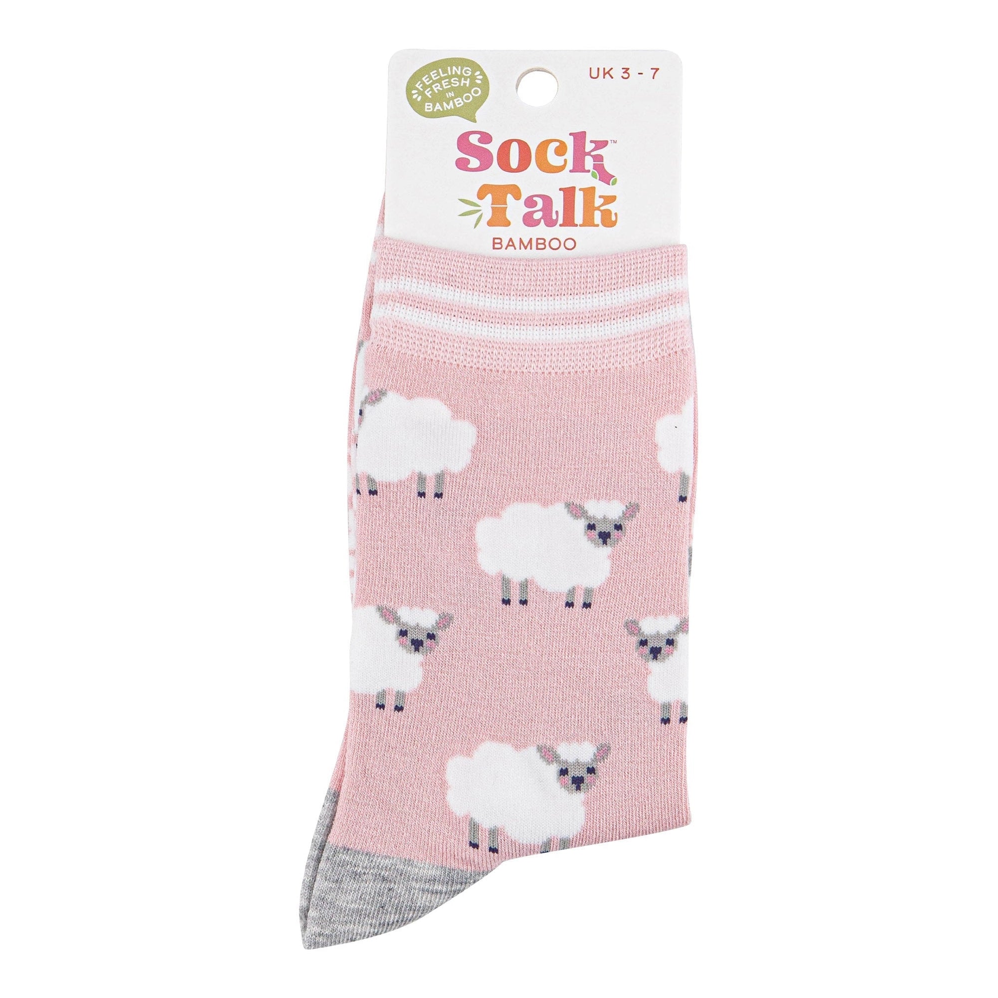 Women's Bamboo Socks, Light Pink & Grey Sheep