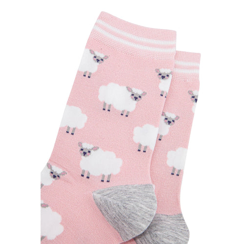 Women's Bamboo Socks, Light Pink & Grey Sheep