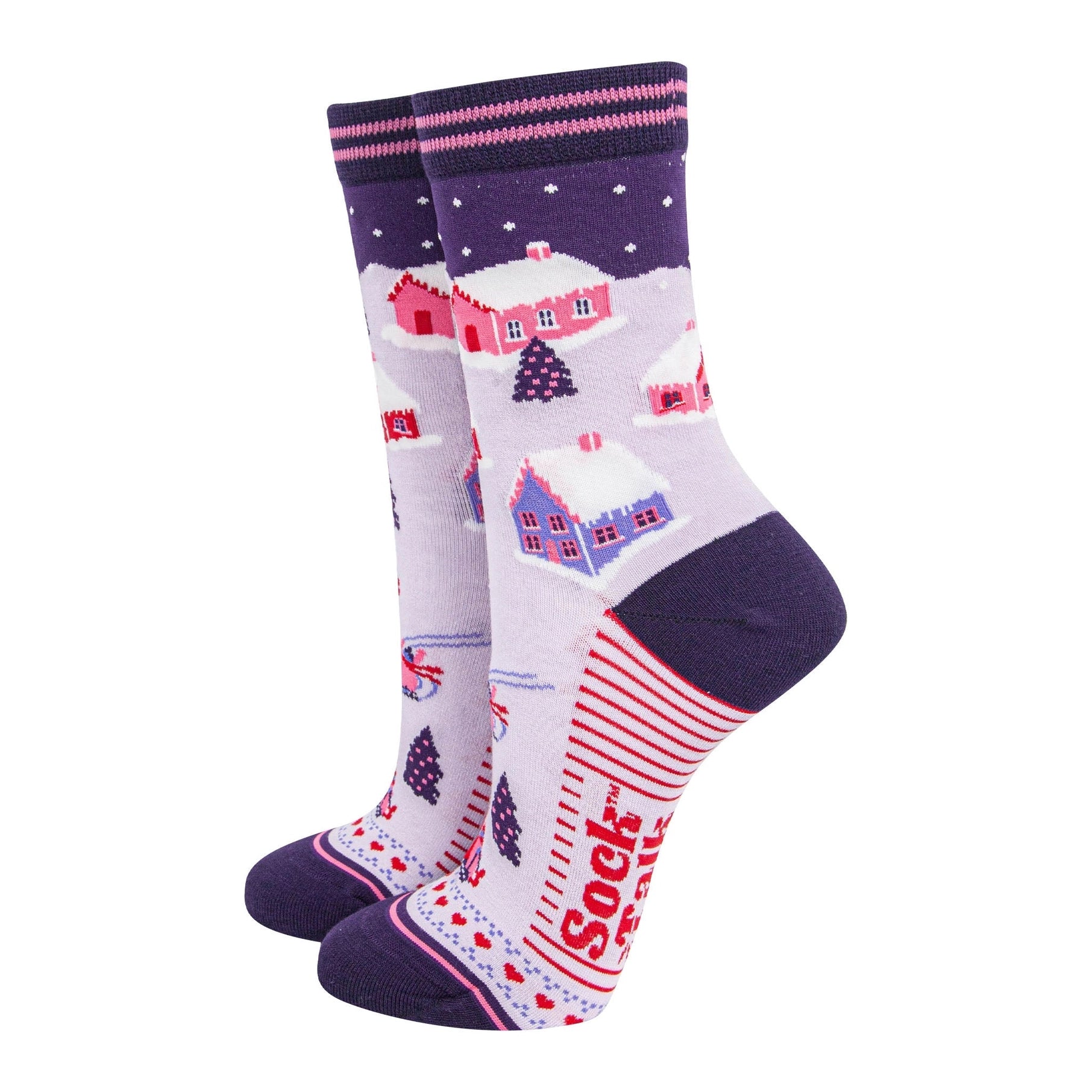 Women's Bamboo Socks - Navy Blue, Winter Village