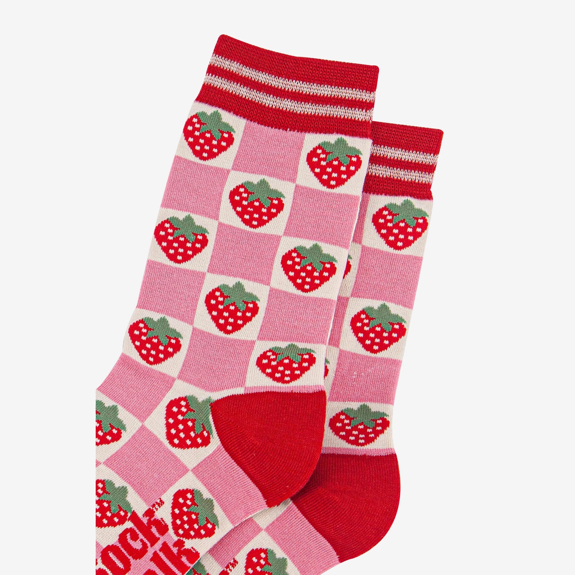 Women's Bamboo Socks, Pink & Red Checked Strawberry