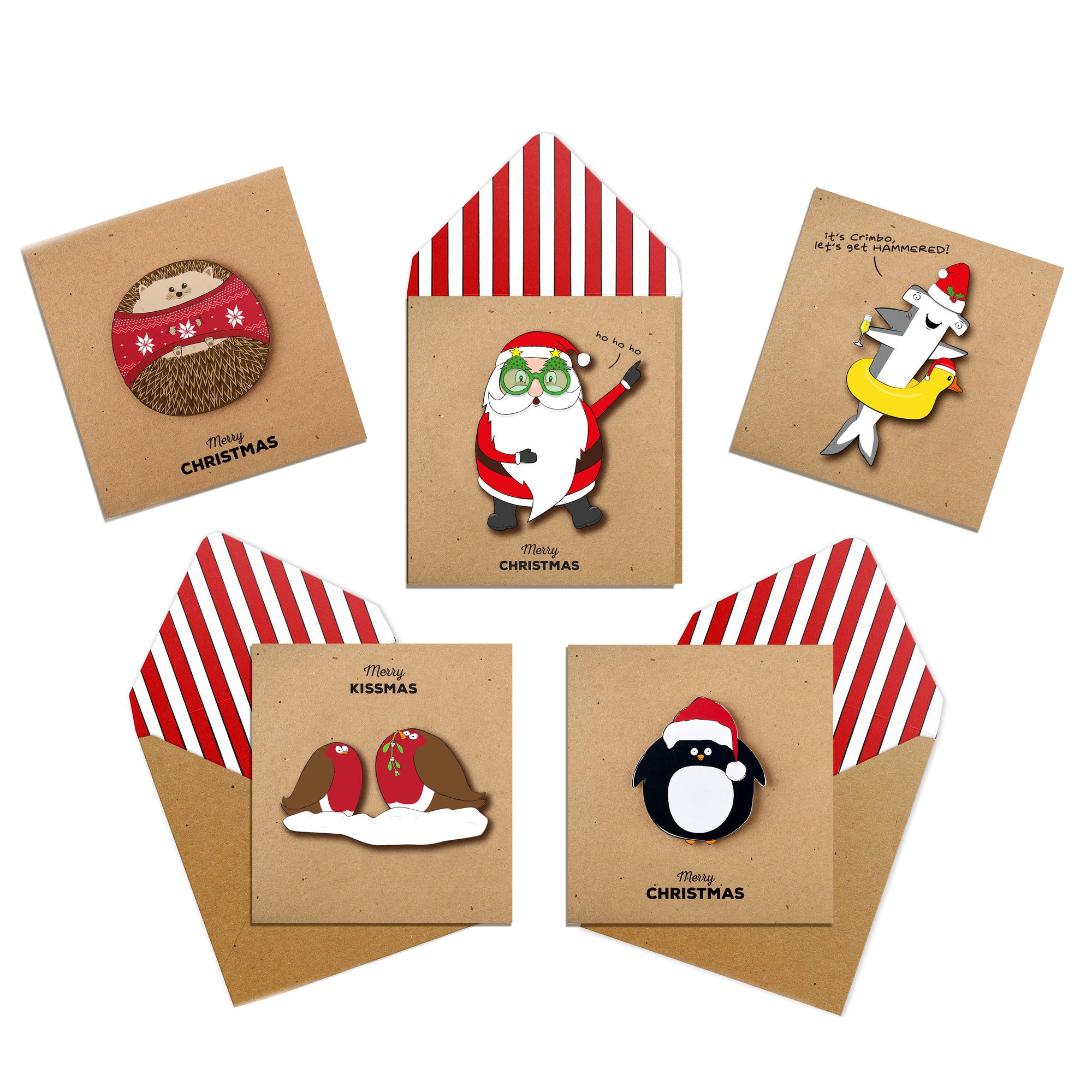 Holly Jolly, Pack of 5 Handmadec Christmas Cards