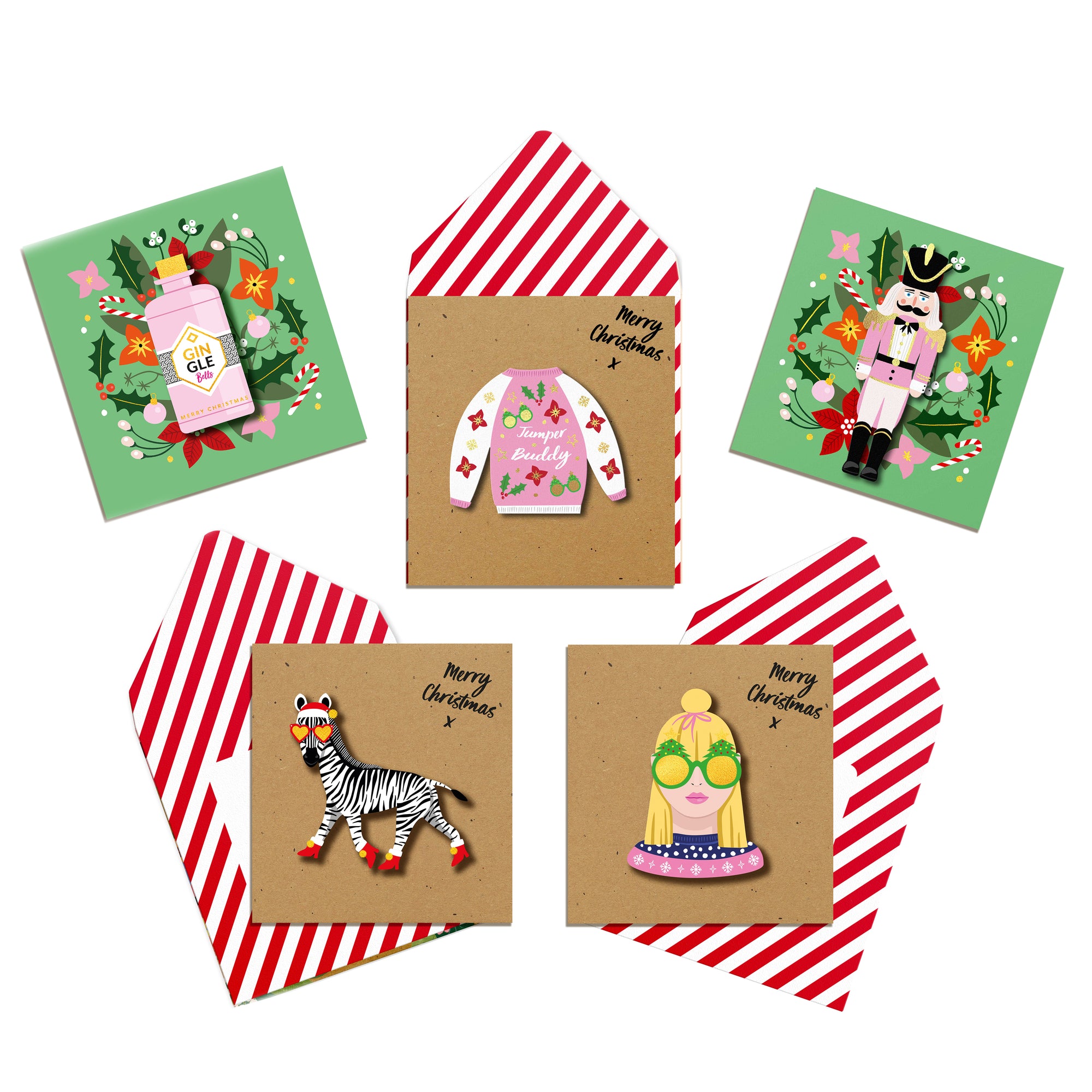 Fabulously Festive, Pack of 5 Handmade Christmas Cards