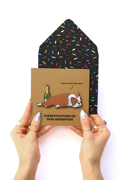 Graduation Bulldog, Handmade Greeting Card
