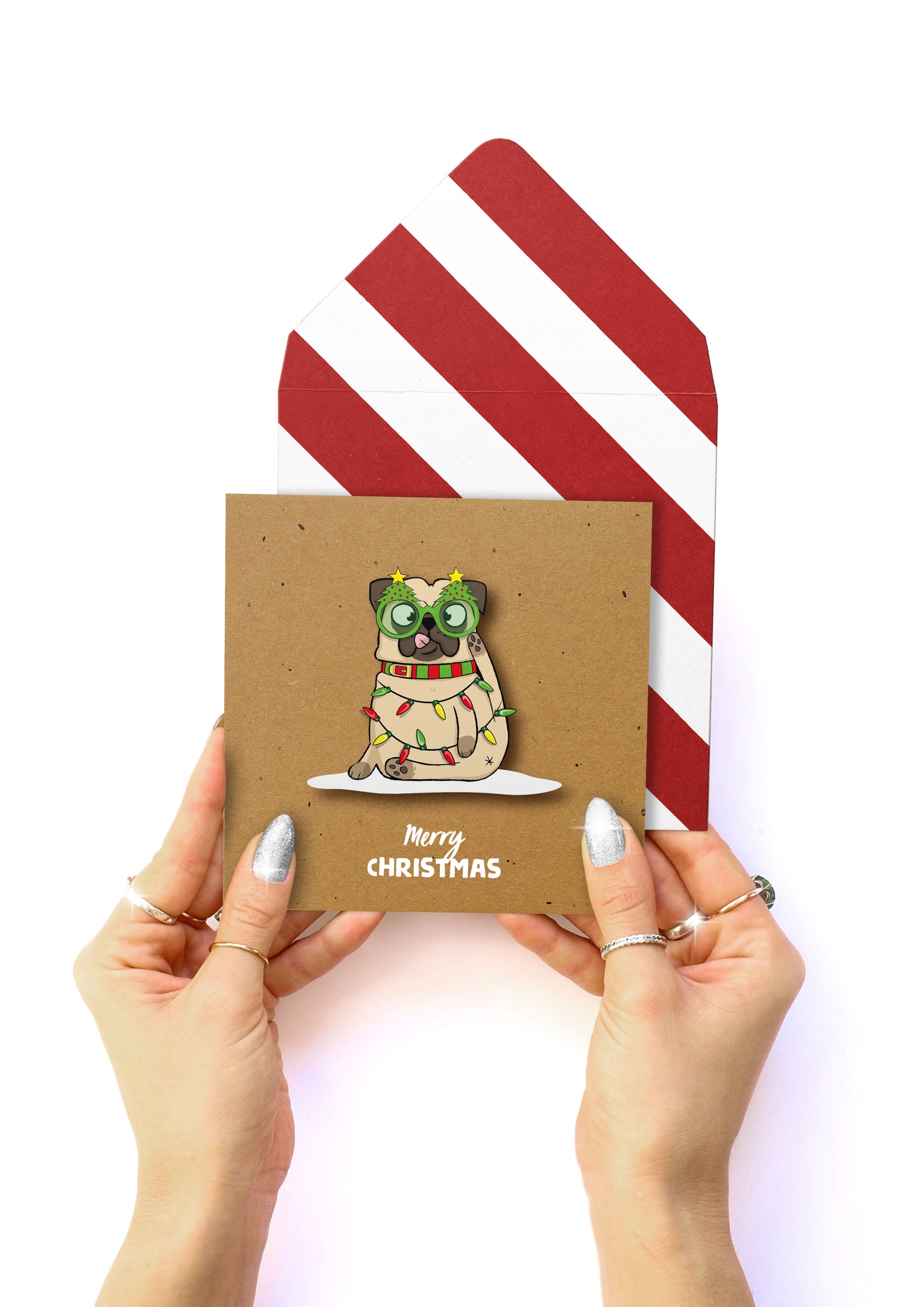 Merry Christmas Pug Handmade Greeting Card