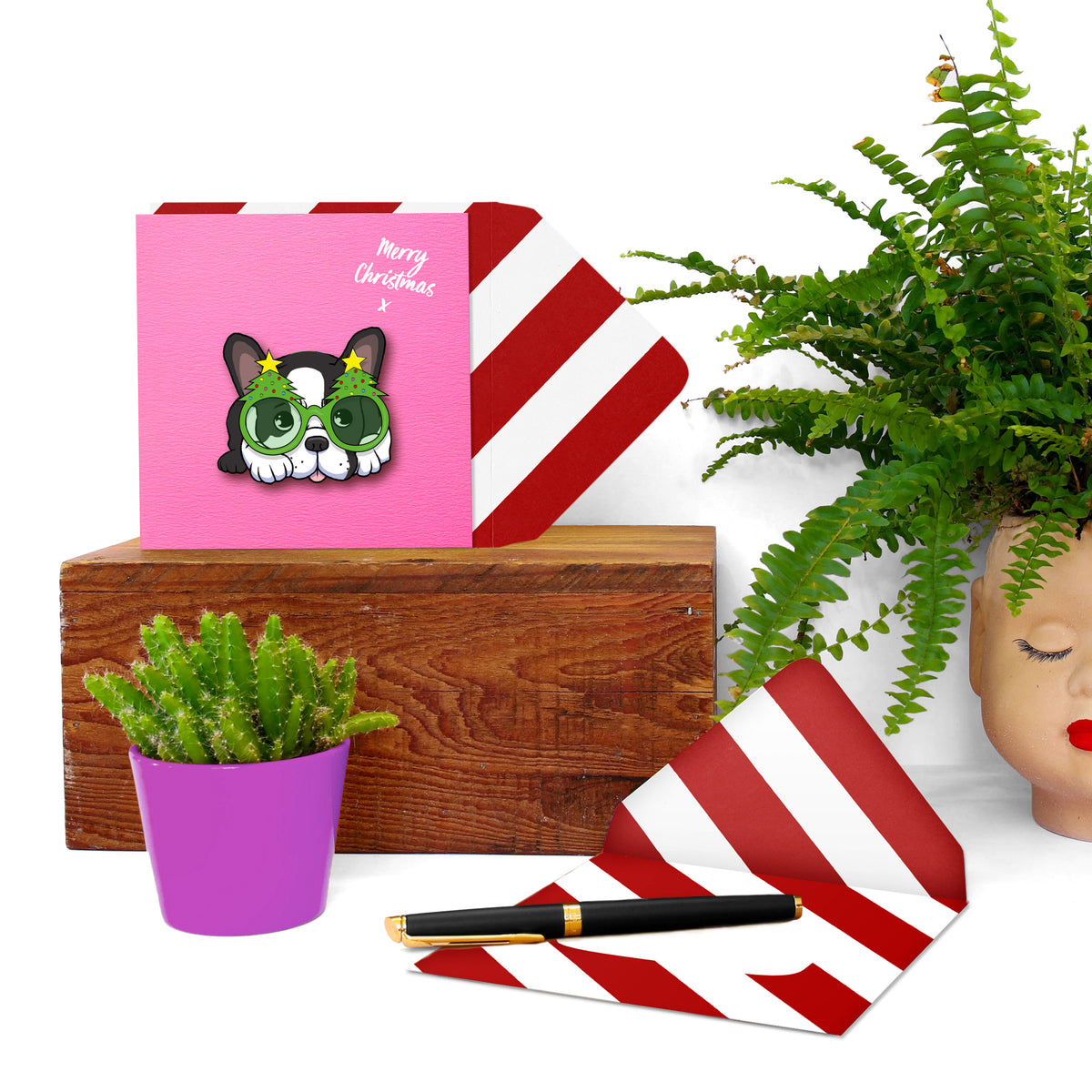 Merry Christmas Cute French Bulldog | Handmade Greeting Card