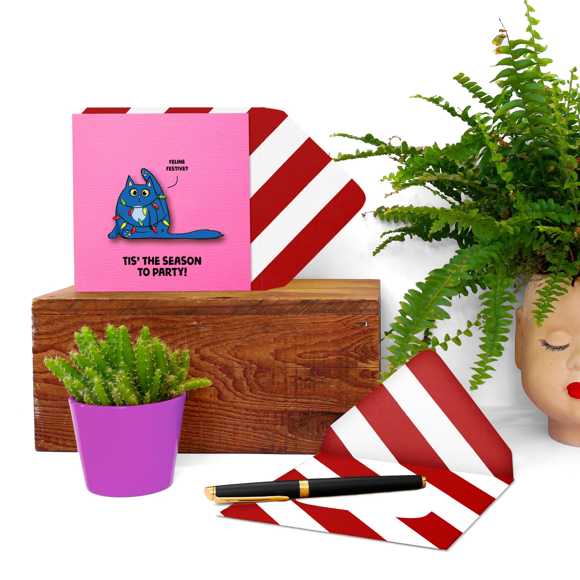 Christmas Lights Blue Cat