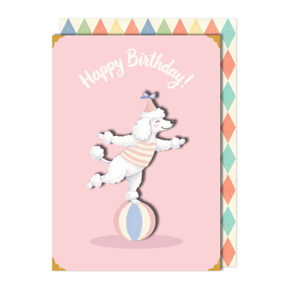 Birthday Circus Poodle Greeting Card | Premium UK Handmade Card
