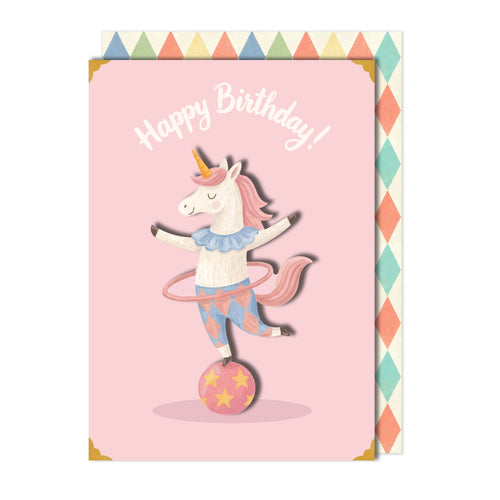 Birthday Hula Hooping Unicorn Greeting Card | Premium UK Handmade Card