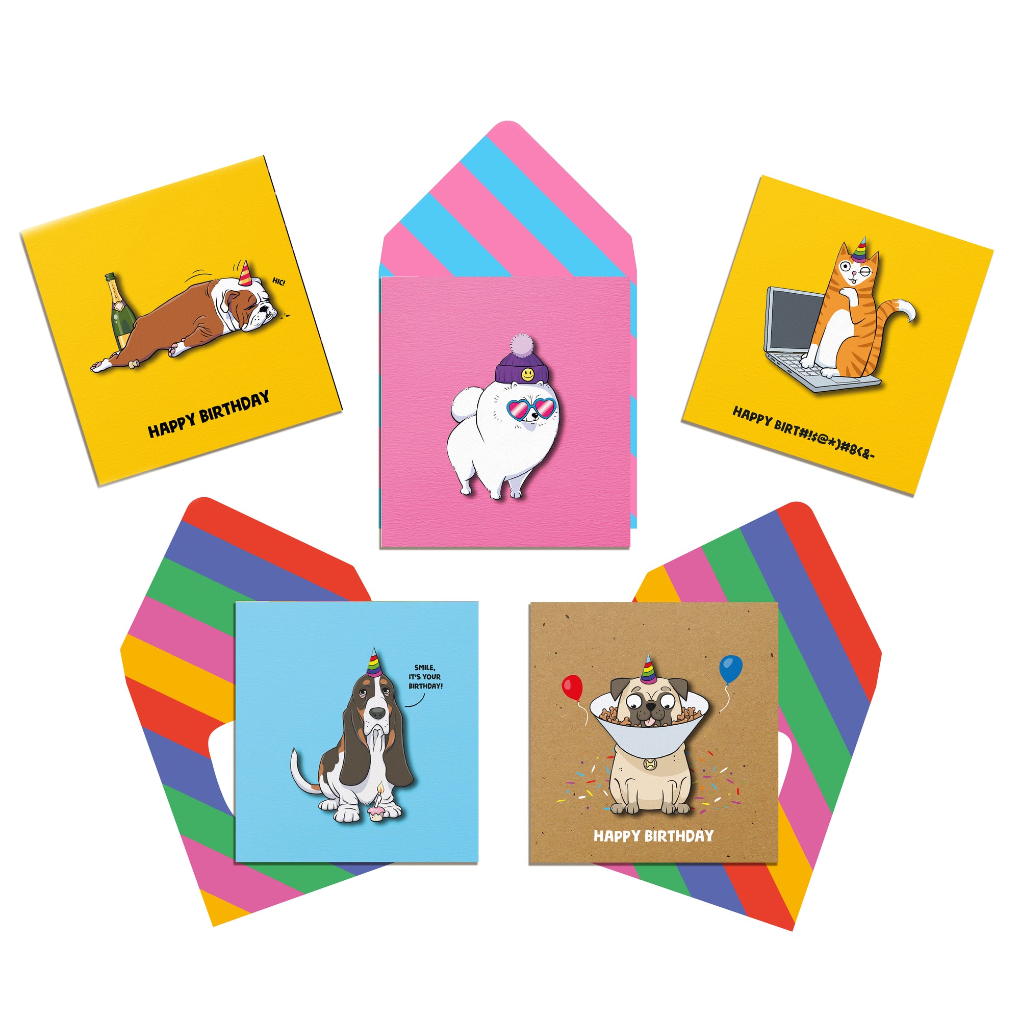 Cats & Dogs - Bundle of 5 Handmade Greeting Cards