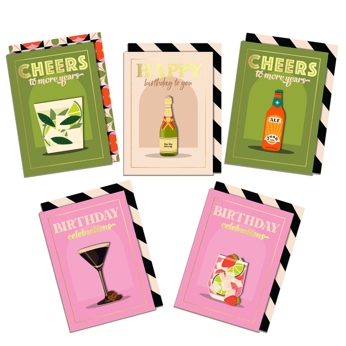 Cheers! – Bundle of 5 Handmade Birthday Cards
