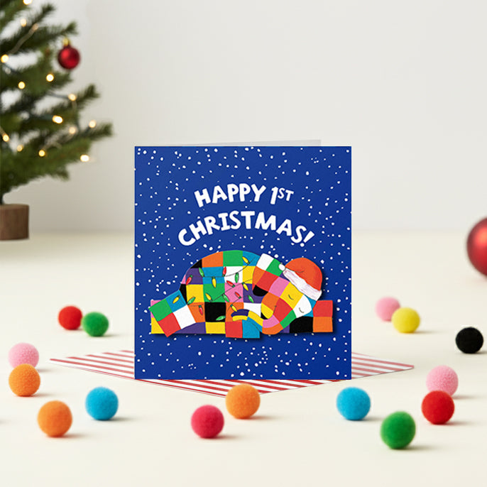 Elmer the Elephant Happy 1st Christmas | Handmade Greeting Card