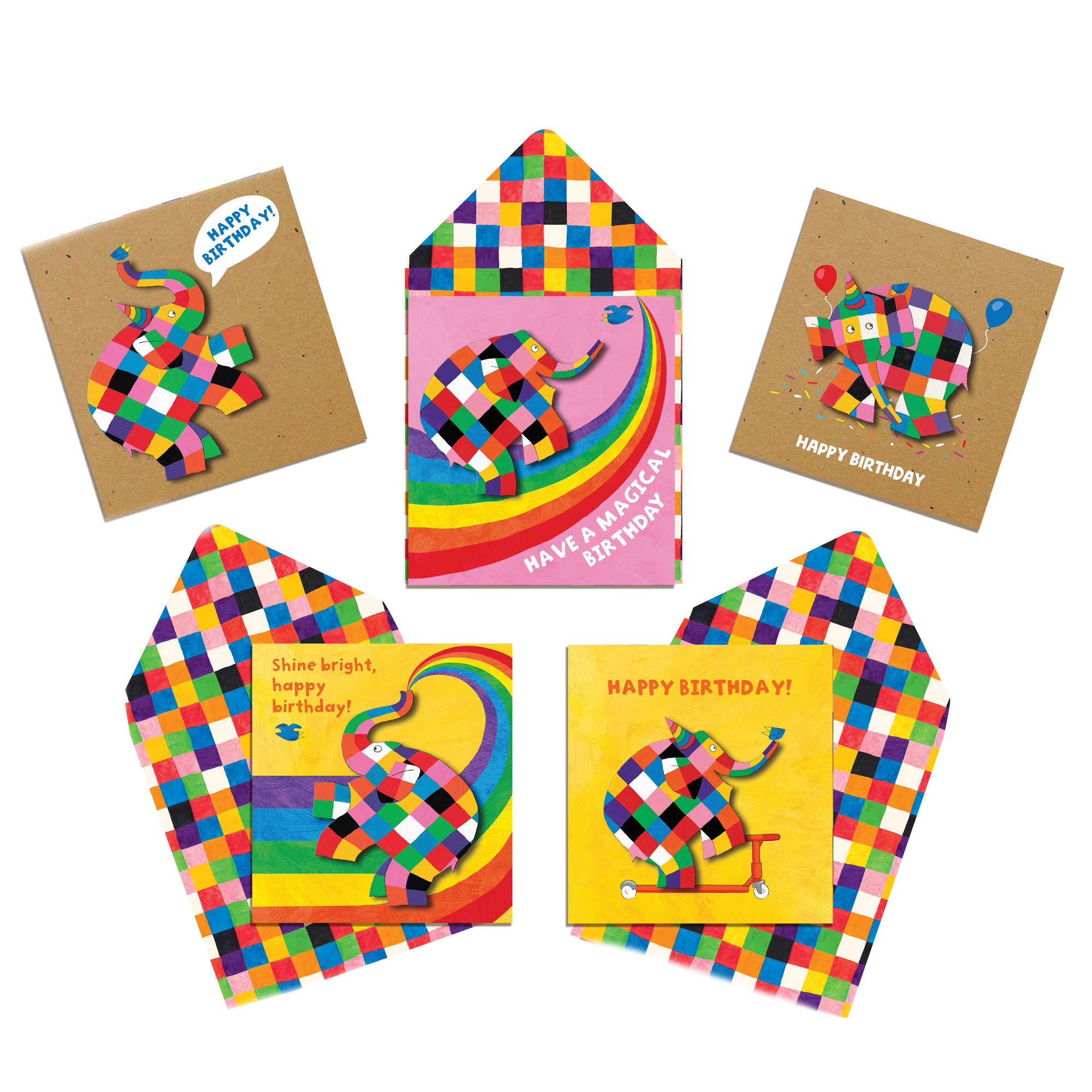 Elmer The Elephant – Bundle of 5 Handmade Birthday Cards