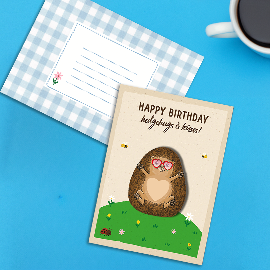 Handmade Cute Hedgehogs Birthday Card