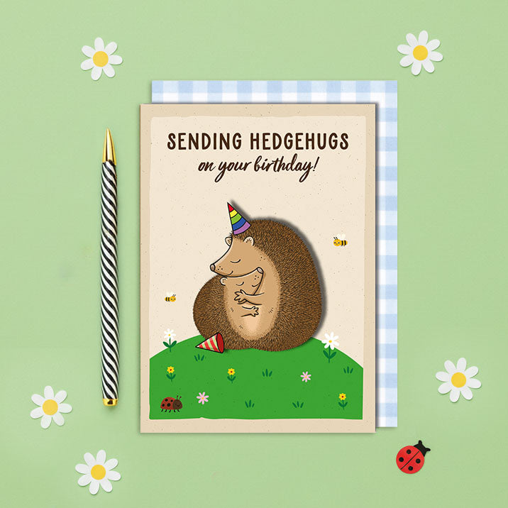 Handmade Cute Hedgehogs Birthday Card
