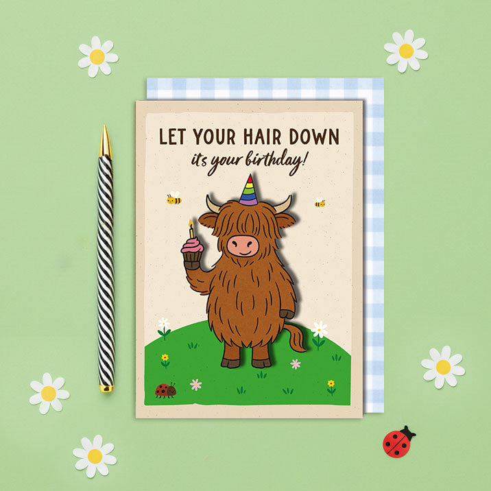 Handmade Hair Down Cow Birthday Card