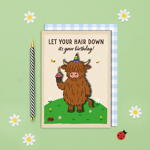 Handmade Hair Down Cow Birthday Card