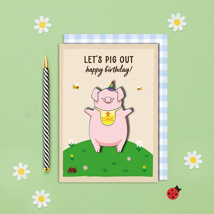 Handmade Let's Pig Out Birthday Card