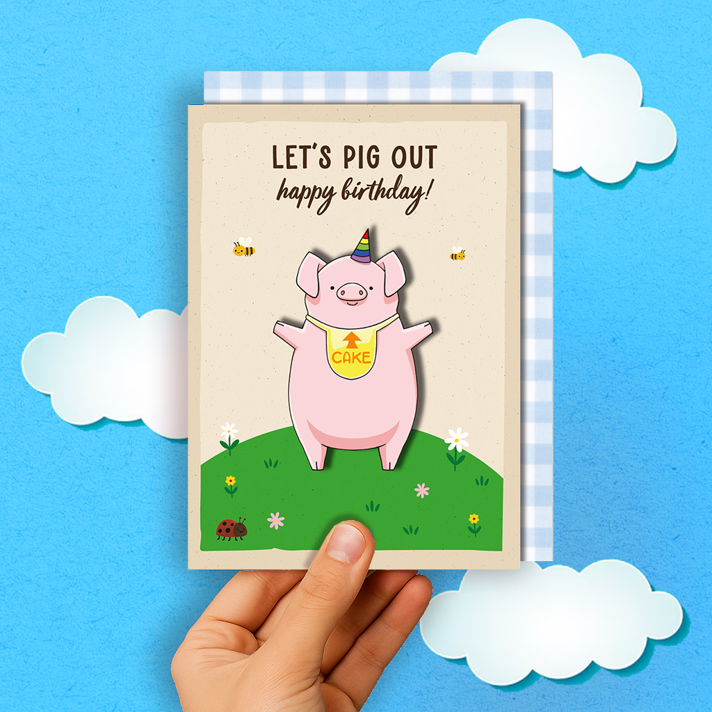 Handmade Let's Pig Out Birthday Card