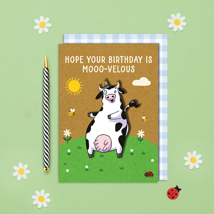 Handmade Playful Cow Birthday Card