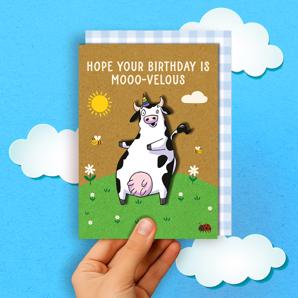 Handmade Playful Cow Birthday Card