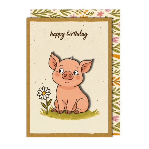 Handmade Delightful Pig Birthday Card
