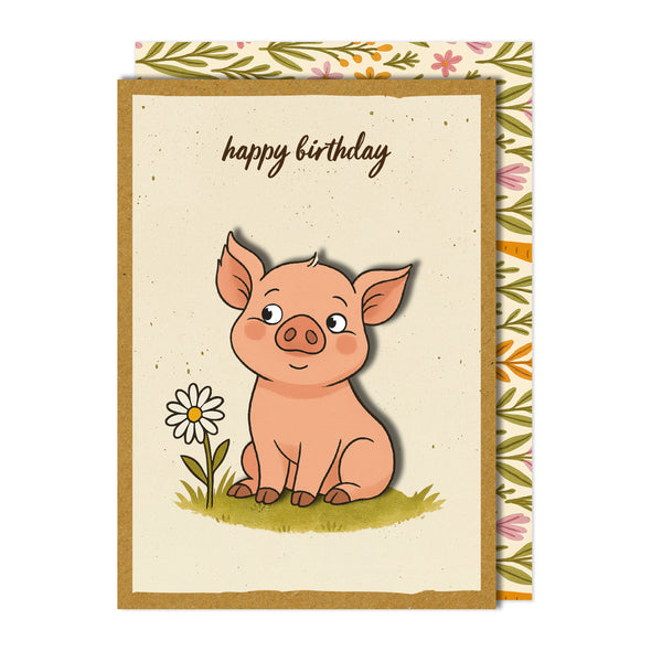Handmade Delightful Pig Birthday Card | Handmade Greeting Card