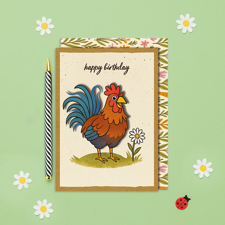 Handmade Cockrel Birthday Card