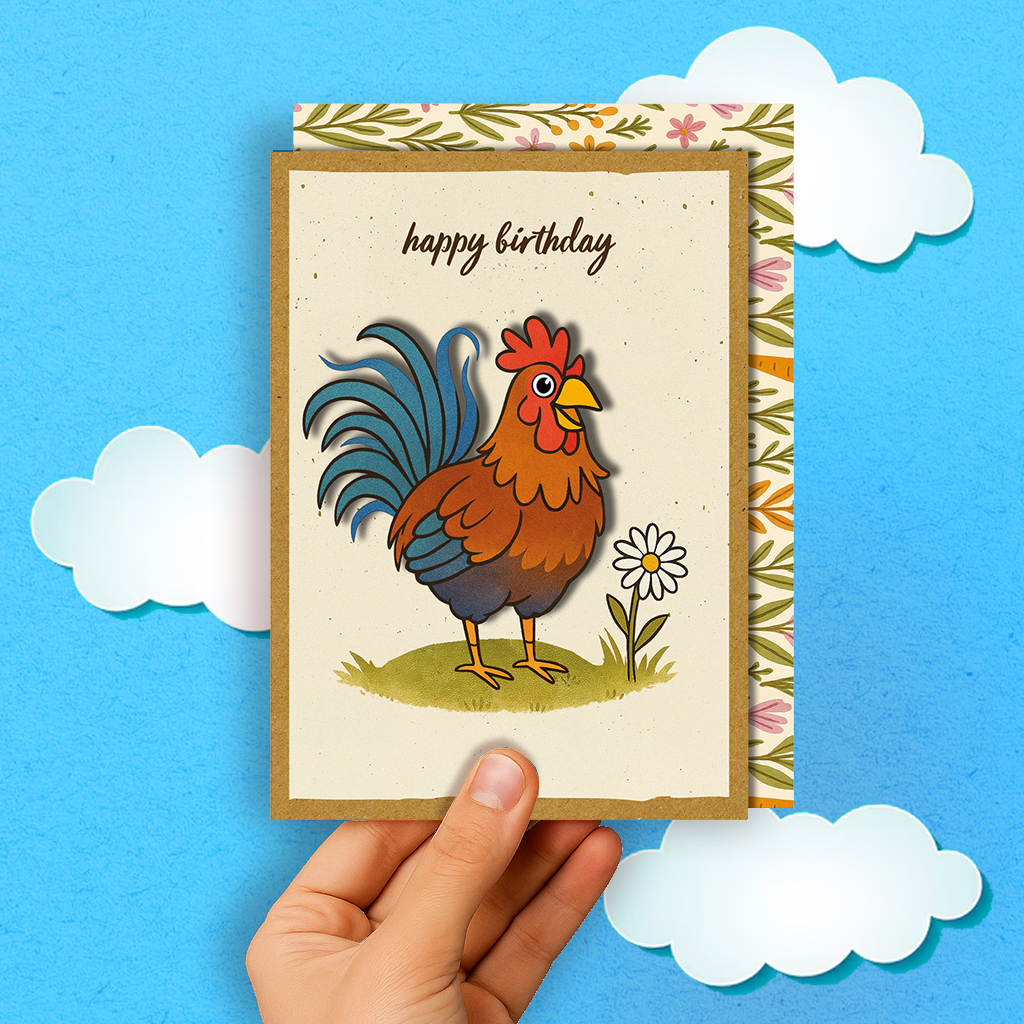 Handmade Cockrel Birthday Card