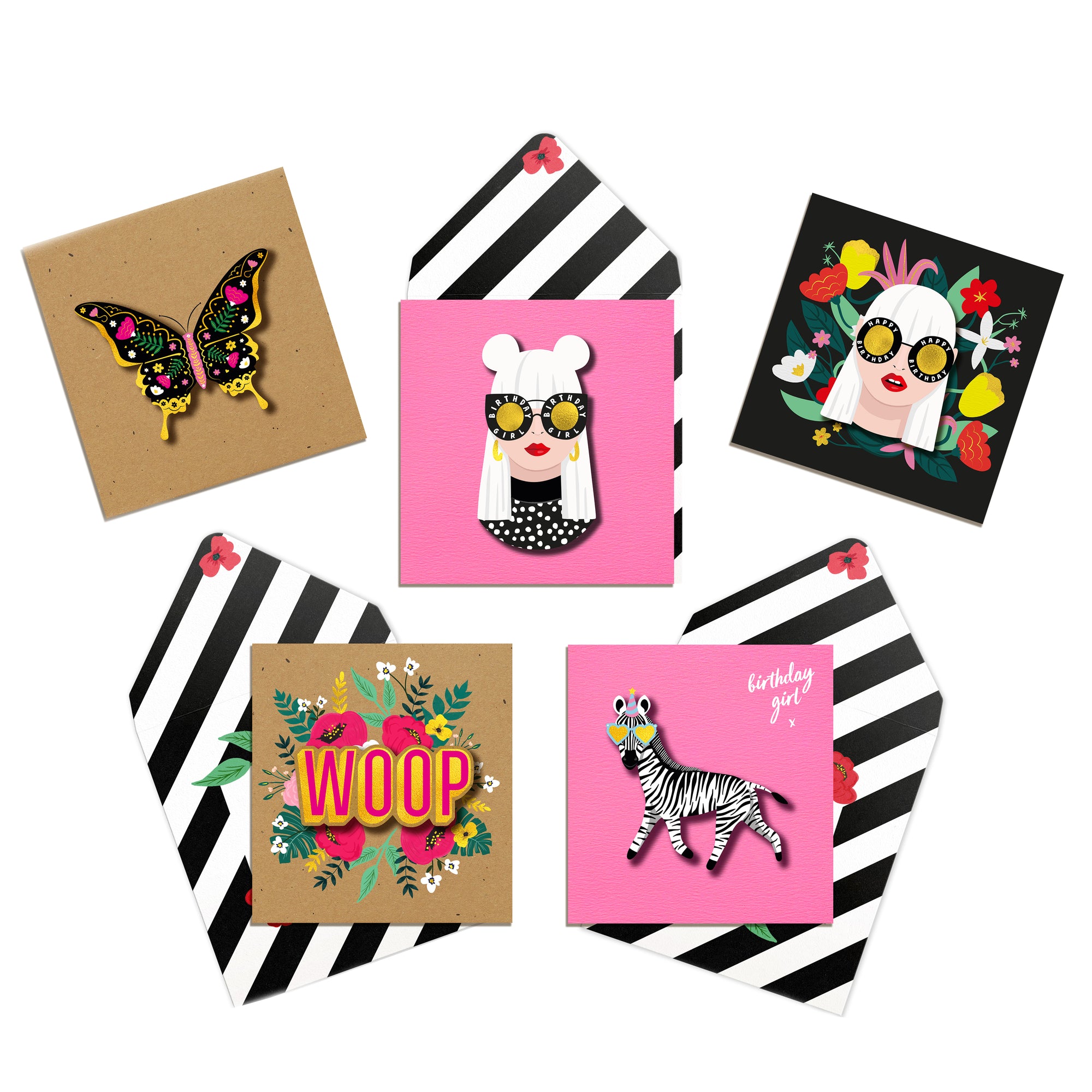 Girl Power Galore - Bundle of 5 Handmade Greeting Cards
