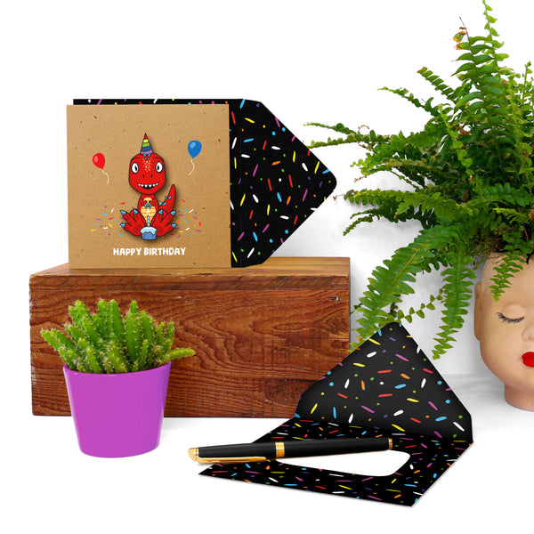 Happy Birthday' Red Dinosaur | Handmade Greeting Card