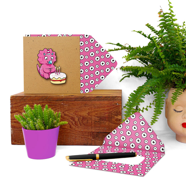 Happy Birthday' Pink Dinosaur | Handmade Greeting Card